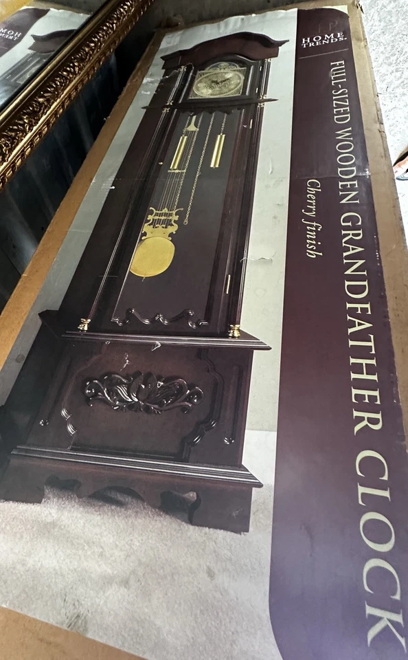 Home Trends Full-Size Wooden Grandfather Clock Cherry Finish Westminster Chime - Image 3 of 4