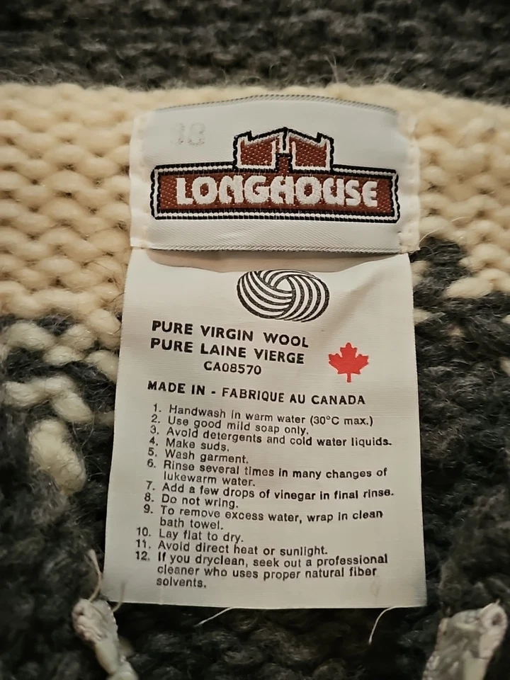 Suéter Vintage Longhouse Cowichan Talla S Hecho en Canadá Lana Nativa Foto 4 de 4