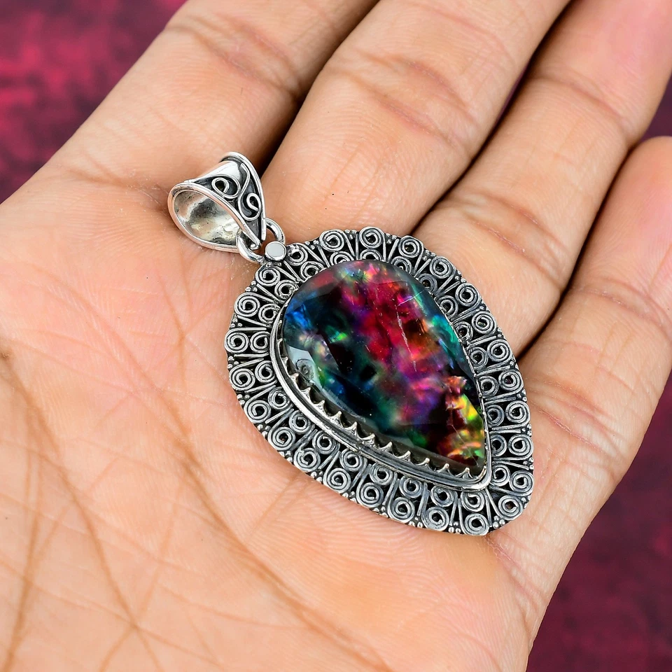 Gemas Ammolita Hechas a Mano 925 Steling Plata Joyería Colgante Amor Para Siempre Regalo Foto 4 de 4