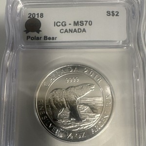 2018 Canada $2 Polar Bear 1/2 oz .9999 Fine Silver Coin ICG MS70