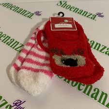 Ugly Christmas Socks Holiday Time Ballerina 2 Pack Reindeer Fuzzy Shoe Size 4-10