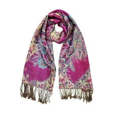 TIGERSTARS MAGENTA FLORAL METALLIC PASHMINA SCARF SHAWL WRAP