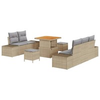 Gartensofa Set 8-Teilig Beige Poly Rattan Mit Speicherkissen