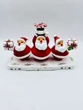 Vintage Holt Howard Ceramic 3 Santa Trio Gift Merry Christmas Candleholder Japan