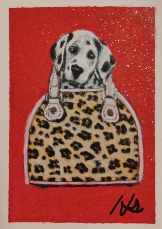 ACEO Original "Dot" Dalmation puppy mixed media ATC. OOAK Signed. Collectable
