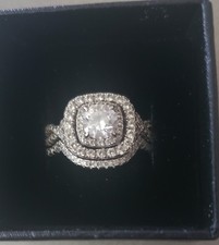 Square Halo 2 Piece CZ Wedding Band Ring Set - Size 9 - Sterling Silver