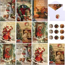 Hotop 120 Sets Vintage Christmas Cards Bulk Retro Christmas Postcards Xmas Tree 