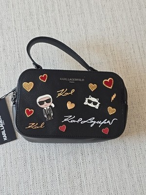 Karl Lagerfeld Maybelle Double Zip Charm Black Crossbody Bag NWT 