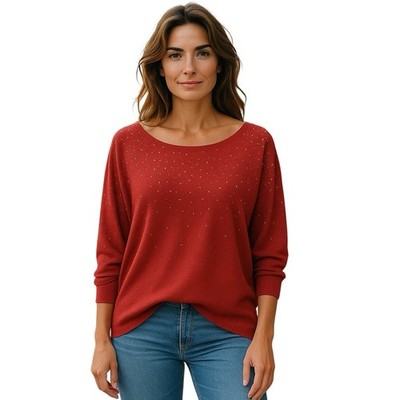 Anthropologie Oliver O by Escio Pullover Top Red Size XL Studded New No Tags