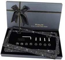 Bling License Plate Frame for Women, 2PCS Sparkly License Plate Frames black