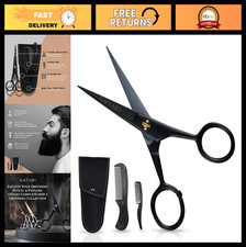 5-Inch Precision Mustache Beard Trimming Scissors Kit with Combs - Black