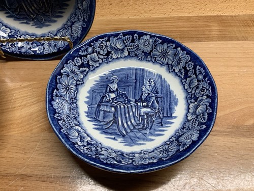 Lot Of 3 Liberty Blue Small Fruit Dessert Bowls 5" Betsy Ross Staffordshire -3 - Picture 2 of 6