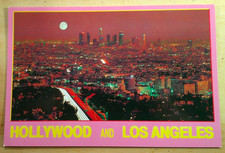 Hollywood and Los Angeles at Night Moon Aerial CA Postcard Continental Size