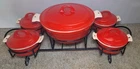 Vintage Griswold Red /Cream Cast Iron Enamel Casserole Chilli Serving Set RARE