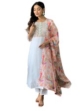 Minimalist White Embroidered Suit Set with Chanderi Fabric  Teby Dupatta