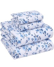 RUVANTI 100 Cotton King Percale Sheets, Cooling Floral, 4-Piece Set