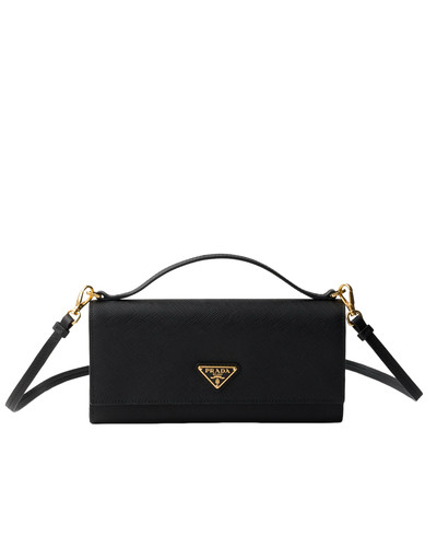 PRADA $1490 Black Saffiano Leather Wallet With Strap Bag New & Authentic