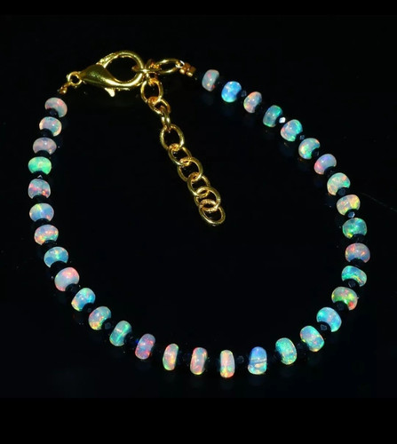 925 Sterling Silver Ethiopian Opal Beads 6" Bracelet Welo Fire Opal Gemstone