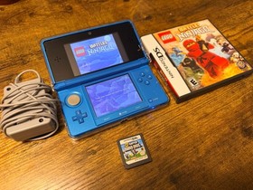 Nintendo 3DS Aqua Blue W Charger Ninjago Super Mario Game Clear Case REGION FREE
