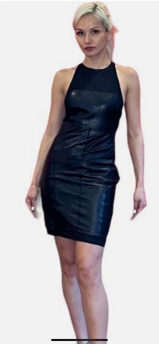 leather high neck dress Lux Lovin Black High Neck Ruched Faux Leather Mini Dress