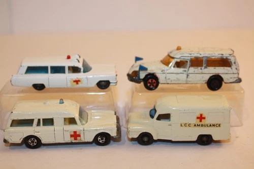 4 Vintage 1960's-1970's Lesney Matchbox Majorette Ambulance Vehicles