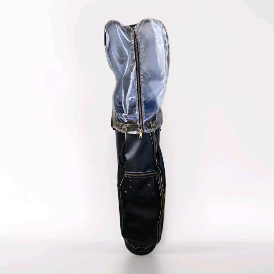 VTG Ben Hogan Black Leather Golf Club Bag USA 4 Pockets 3-Way Divider Rain Hood - Image 4 of 4