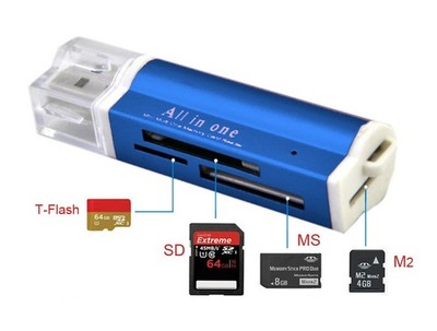 Kartenlesegerät Kartenleser TF Card Reader Micro SD MMC M2 USB Stick Rot od Blau