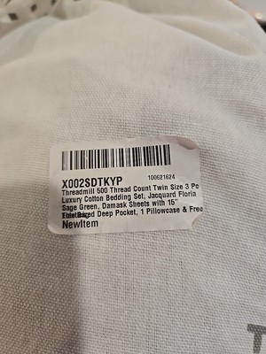 Threadmill 500 Thread Count Twin Jaquard Floria Damask 3 Pc Luxury Cotton Sheet