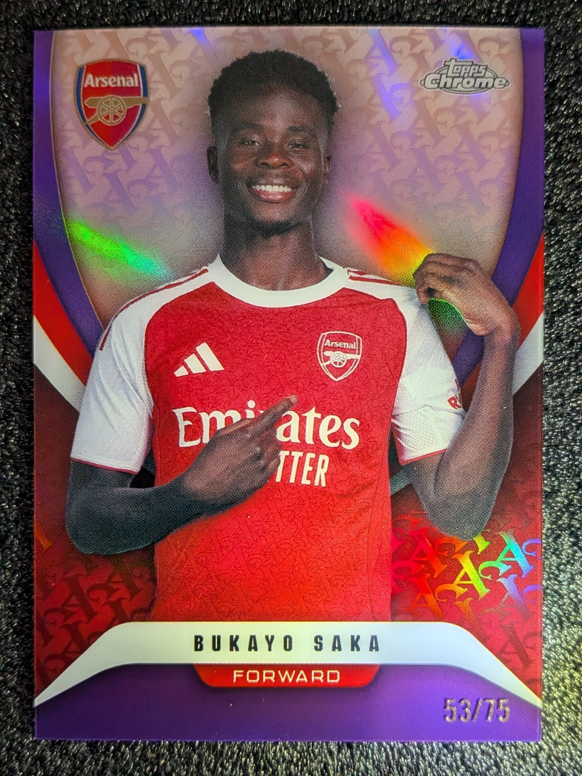 Bukayo Saka 2025-26 Topps Chrome Arsenal Purple /75 #68