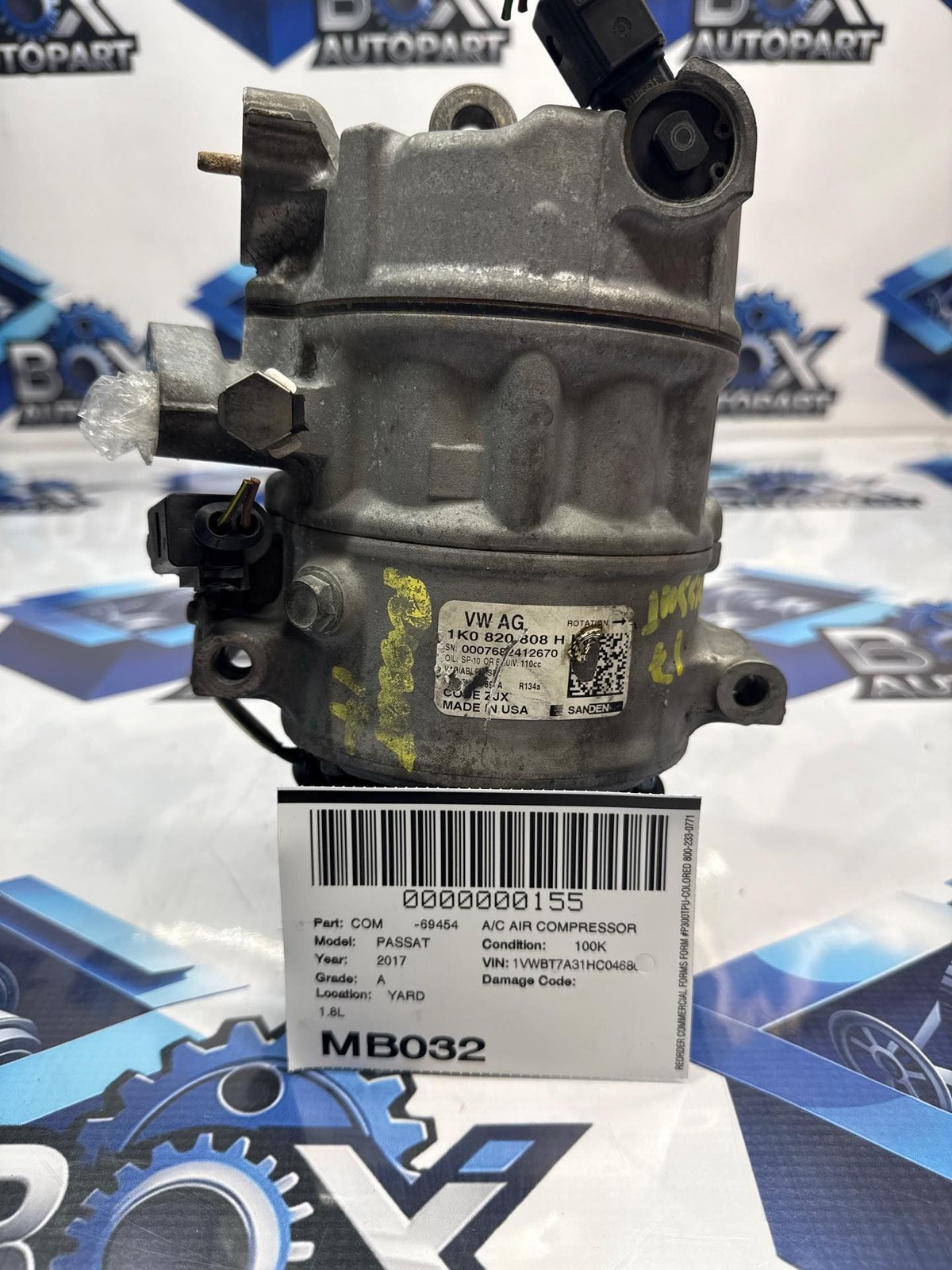 16-18 Volkswagen VW PASSAT A/c Air Compressor 1K0820808H OEM
