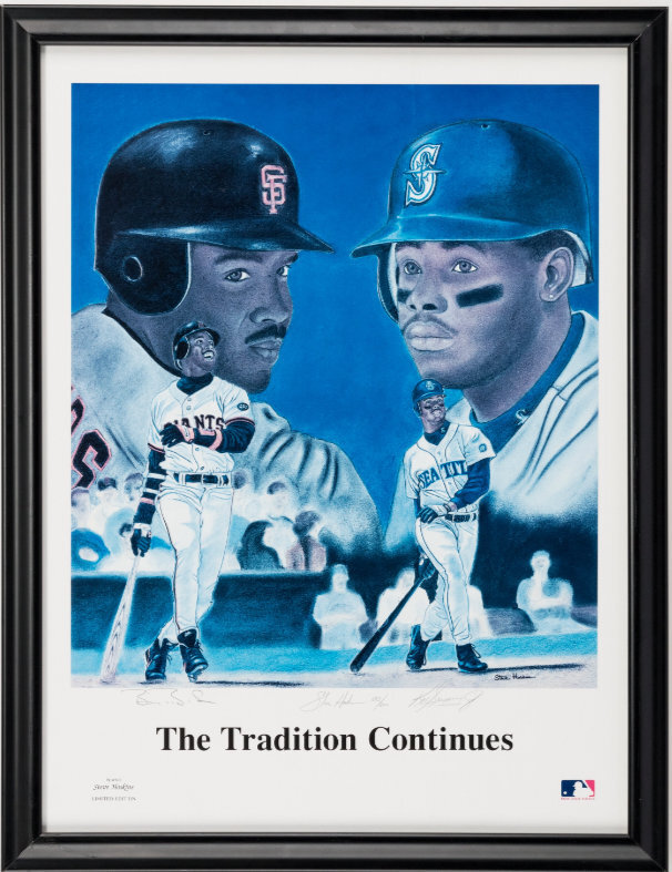 KEN GRIFFEY JR AND BARRY BONDS SIGNED AUTO AUTOGRAPH LITHO PSA/DNA* AND UDA CARD