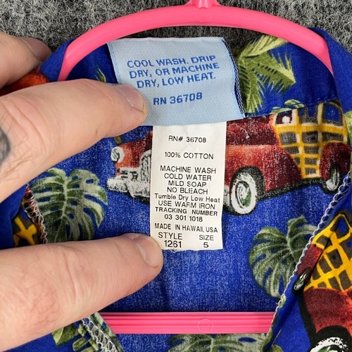 RJC Shirt Boys 5 Blue Made in Hawaiia USA Hawaiian Camp Woody Vintage - Picture 5 of 8
