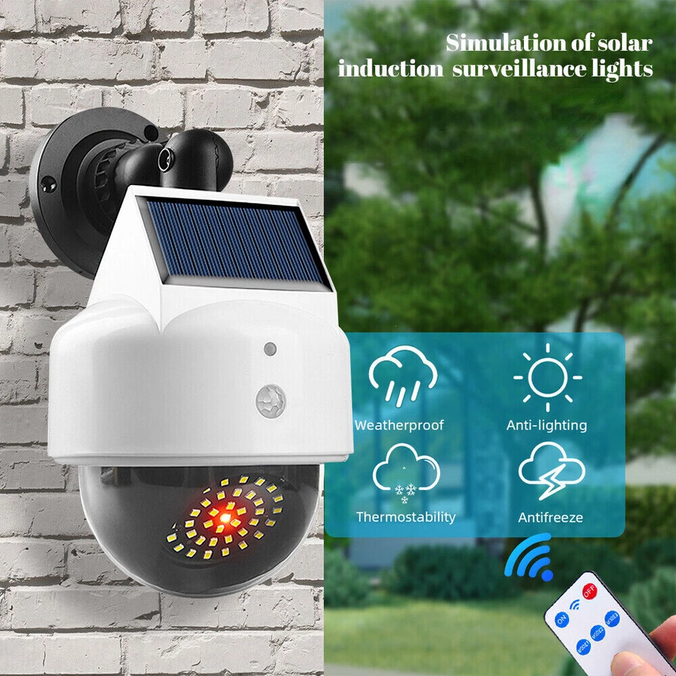 Solar Power Dummy Security Camera Fake LEDs Flashing Red Light CCTV Surveillance - Image 2 of 4