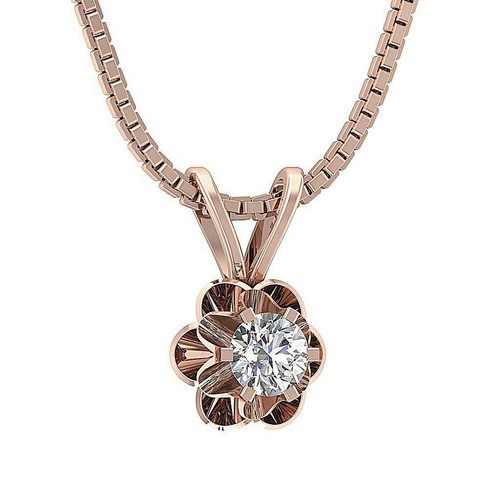 Flower Solitaire Pendant Necklace SI1 G 0.25 Ct Round Diamond 14K Gold 0.45Inch - Picture 6 of 12
