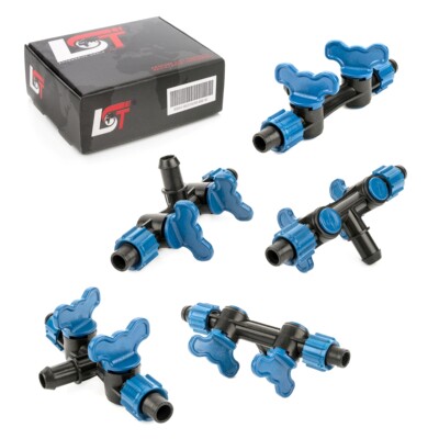 5x Doppel Absperrhahn Verbindungsstück Bewässerungssystem T-Stück Ø 17x16x17 mm