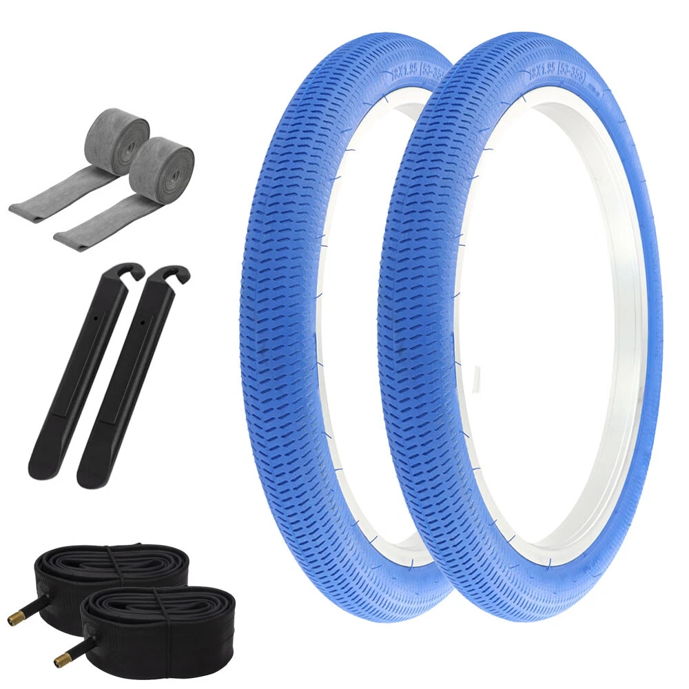 2 BICYCLE PRO+ 18 X 1.95 BLUE FANTASY TIRES W/ HEAVY DUTY TUBES