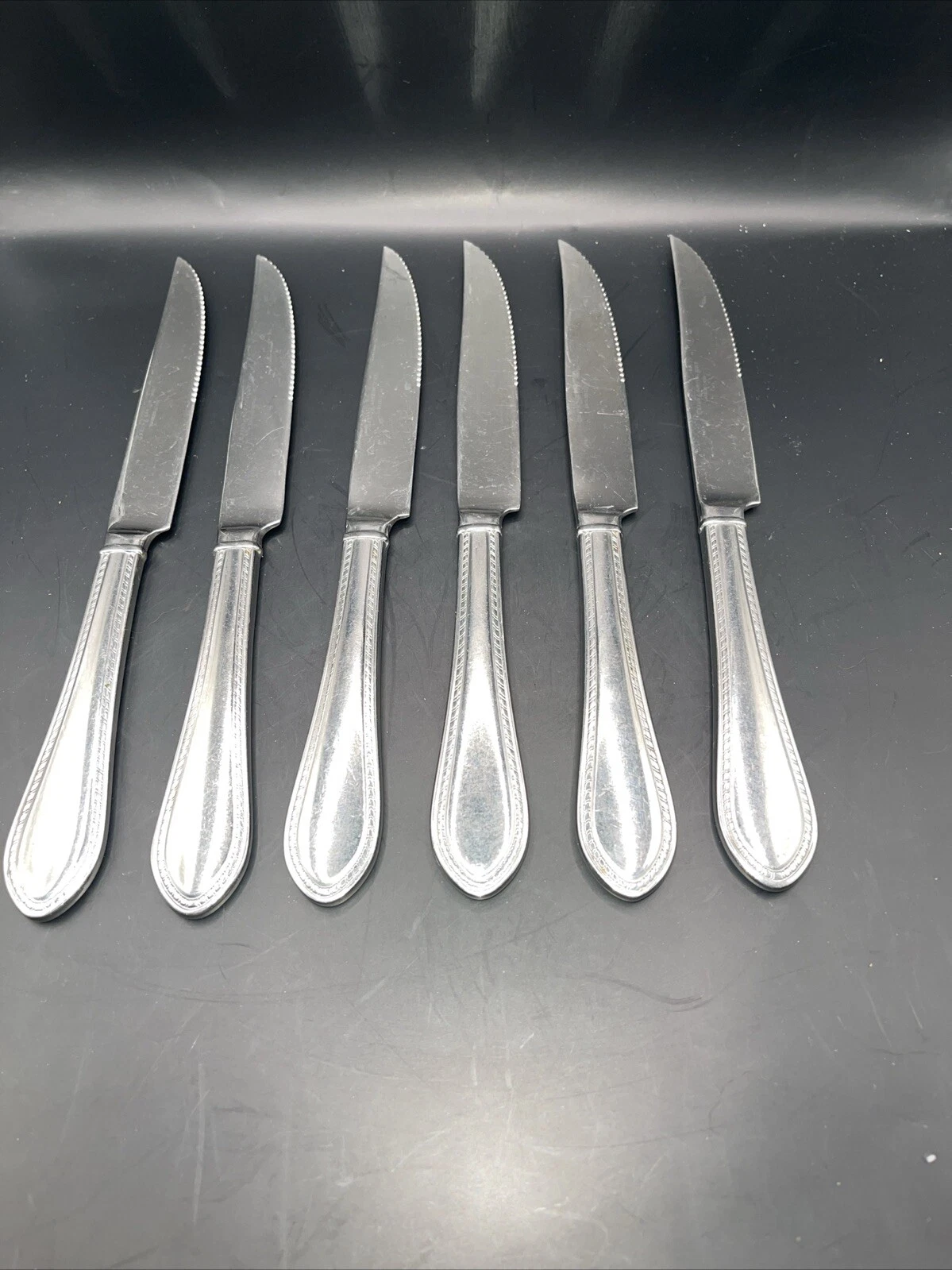 Reed And Barton 9” Beaded Antique Serrated Knives Set Of 6