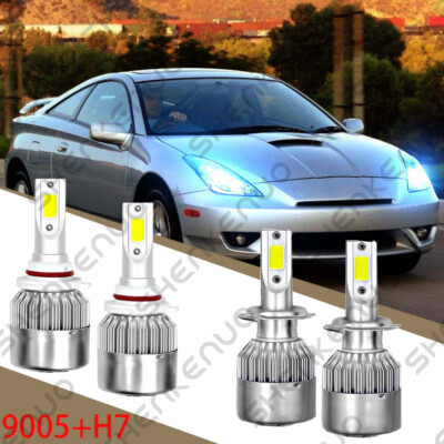 4pc 9005+H7 Blue LED Headlight Bulb Kit Hi/Lo For Toyota Celica GT 2005-2003