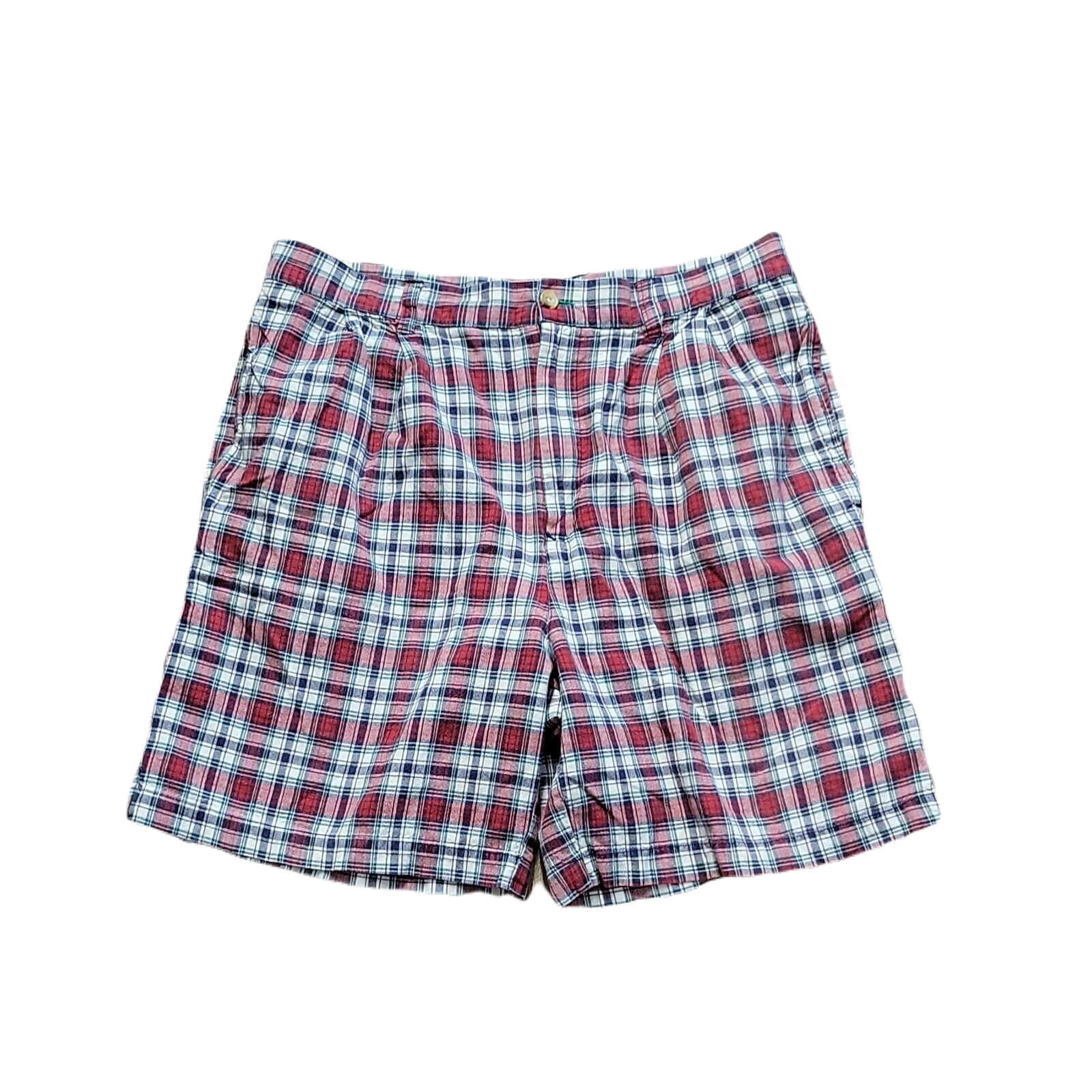 Tommy Hilfiger Red Plaid Pleated Shorts Size 34 with 7 Inch Inseam