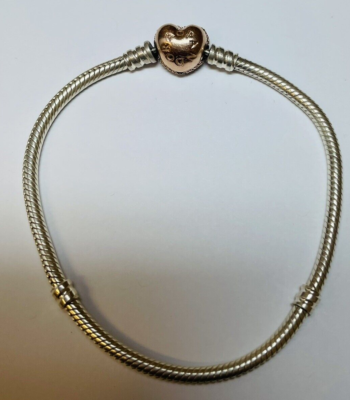 Pandora Sterling 925 Silver Rose Gold Overlay CZ Heart Bracelet