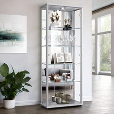 K-Möbel Glasvitrine mit Spiegel, Schloss & LED (176x67x33 cm) Regal Schrank Glas