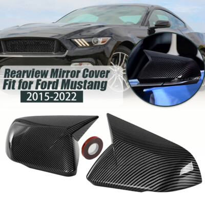 Carbon Look Horn Mirror Cover For 2015-2022 Ford Mustang W/ Turn Signal Light