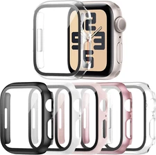 Haojavo 5 Pack Hard PC Case with Tempered Glass Screen Protector for Apple Watch