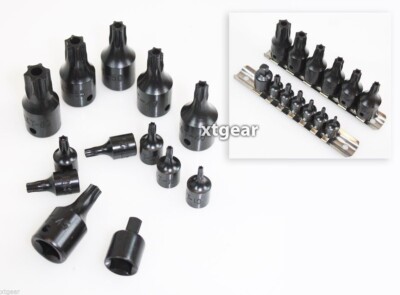NEW 15 PCS 1/4'' & 3/8'' DR IMPACT TAMPER STAR BITS SET TORX BIT SOCKET SET