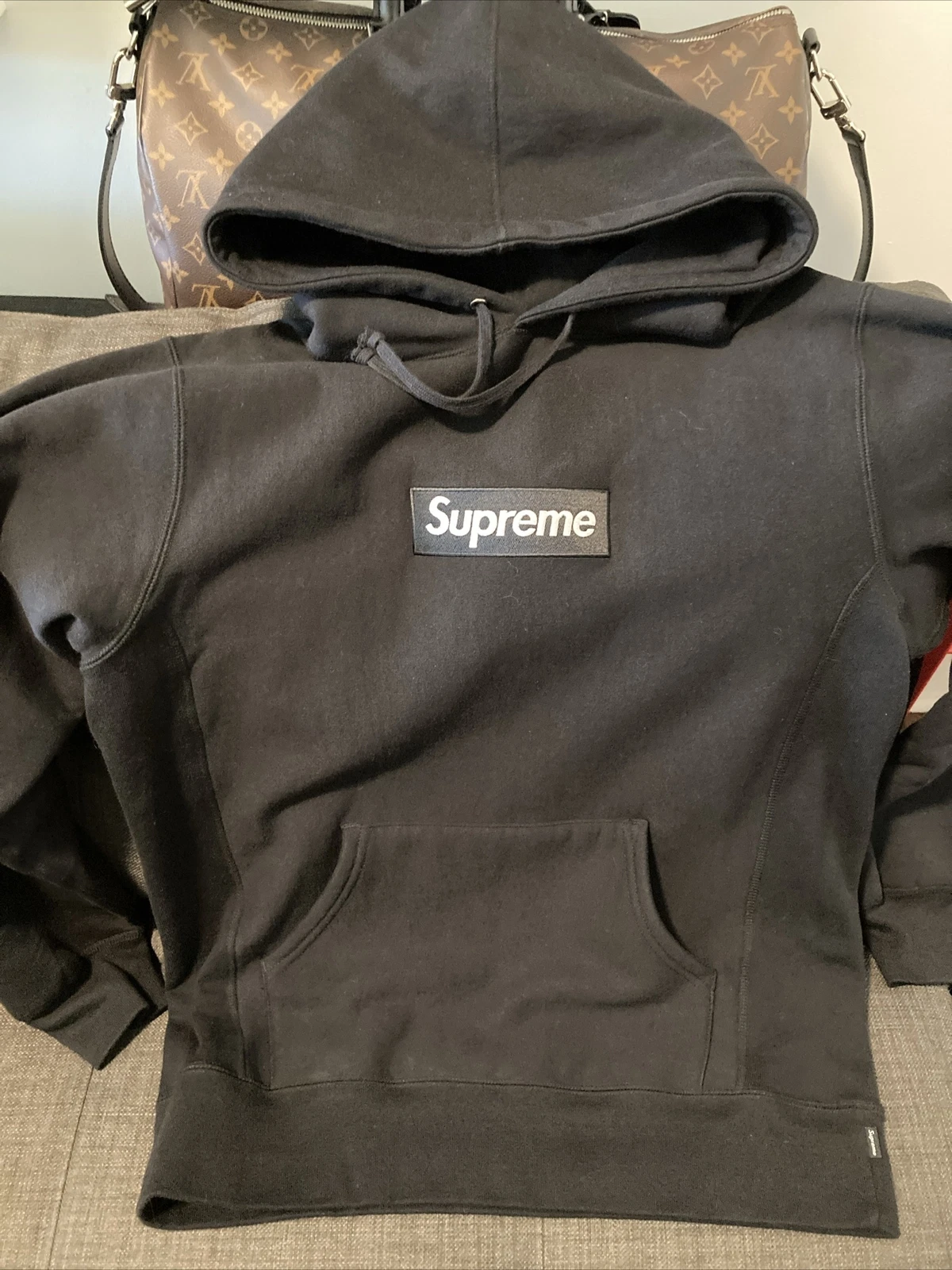 Sweat à capuche logo Supreme Box FW16 noir taille L 100 % authentique 