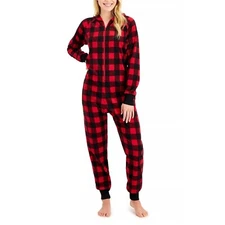 Family Pajamas Women's Sz XXL Hooded Fleece One Piece Pajamas Red Buffalo Check