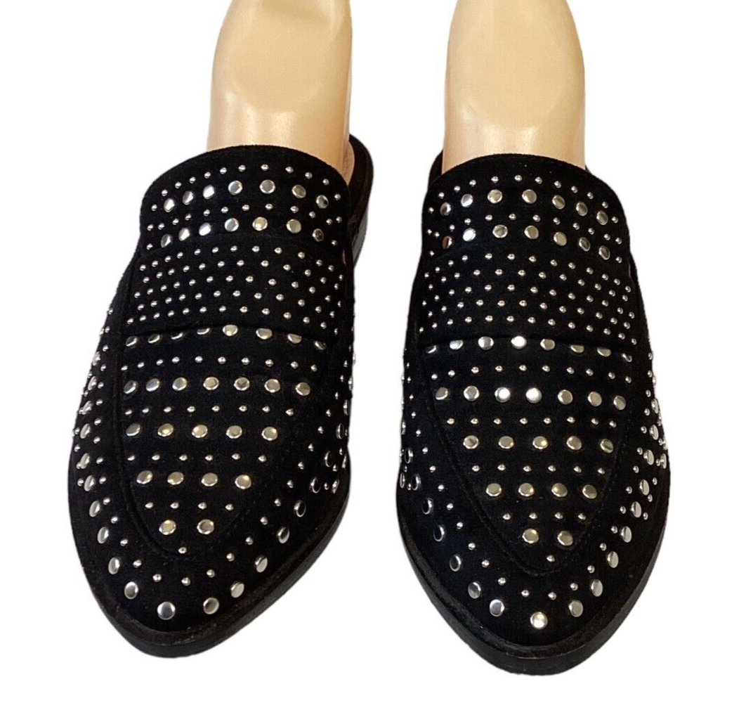 Beast Fashion Richie Black with Silver Studs Pointed Toe Mules Sz