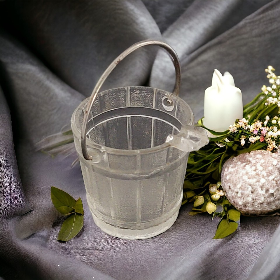 Vintage HazelAtlas Depression Glass "Bucket" w/Metal Handle Ash Tray