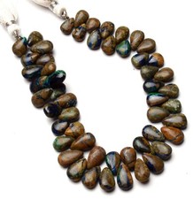 Natural Gem Boulder Azurite Malachite 9x6 to 12x7mm Pear Shape Beads 8" Strand