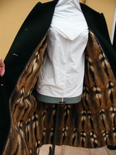 Austrian Loden Coat Size 18 Real Fur Removeable Lining Black Wool & Green Detail